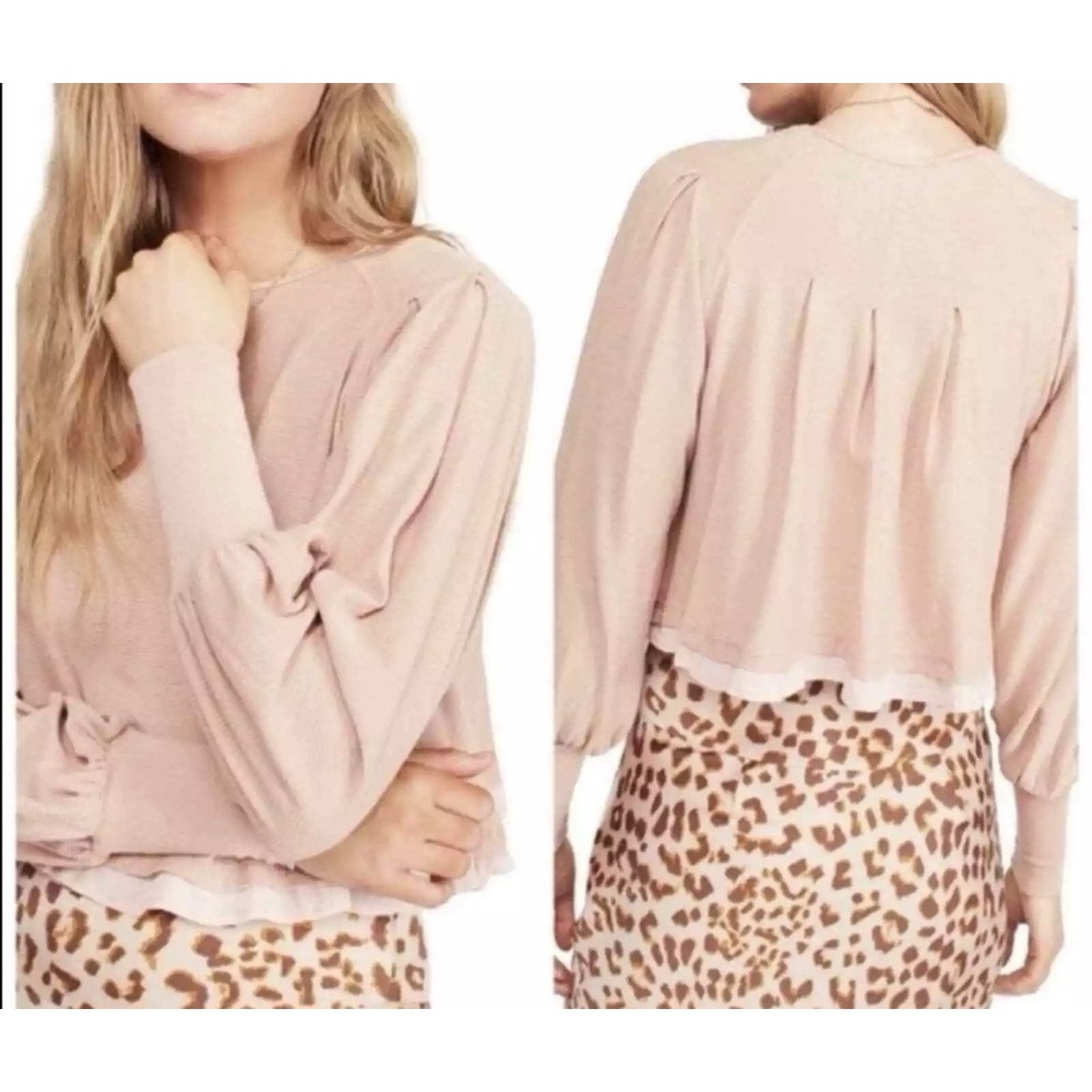 Free People Billie ribbed layered top XS peach Blouse Long Sleeve Stretch Boho